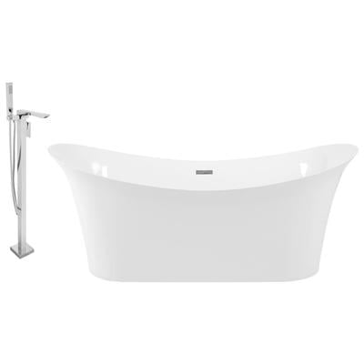 Streamline Bath Free Standing Bath Tubs, Whitesnow, Resin, Chrome, Faucet, White, Soaking Freestanding Tub, Oval, Solid Surface Resin, Modern, Set of Bathroom Tub and Faucet, 786032121158, KH88-140