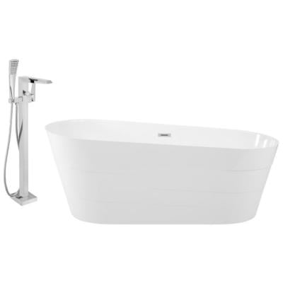 Streamline Bath Free Standing Bath Tubs, Whitesnow, Resin, Chrome, Faucet, White, Soaking Freestanding Tub, Oval, Solid Surface Resin, Modern, Set of Bathroom Tub and Faucet, 786032121165, KH89-100