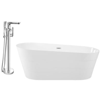 Streamline Bath Free Standing Bath Tubs, Whitesnow, Resin, Chrome, Faucet, White, Soaking Freestanding Tub, Oval, Solid Surface Resin, Modern, Set of Bathroom Tub and Faucet, 786032121172, KH89-120