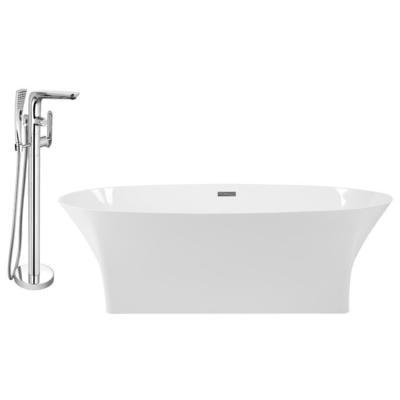 Free Standing Bath Tubs Streamline Bath Solid Surface Resin White Modern KH92-120 786032121202 Set of Bathroom Tub and Faucet Whitesnow Resin Chrome Faucet 