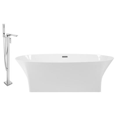 Streamline Bath Free Standing Bath Tubs, Whitesnow, Resin, Chrome, Faucet, White, Soaking Freestanding Tub, Oval, Solid Surface Resin, Modern, Set of Bathroom Tub and Faucet, 786032121219, KH92-140