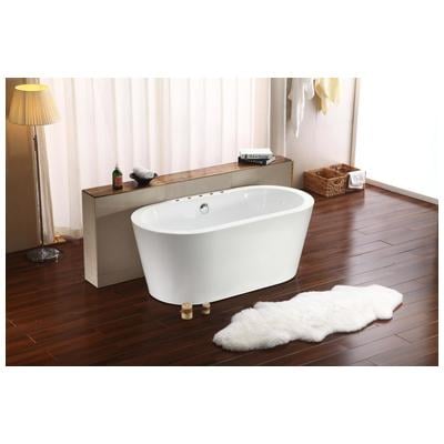 Streamline Bath Free Standing Bath Tubs, Whitesnow, Acrylic,Fiberglass, White, Soaking Freestanding Tub, Oval, Acrylic, Fiberglass, Modern, Bathroom Tub, 786032120052, M-2160-58FSWH-DM