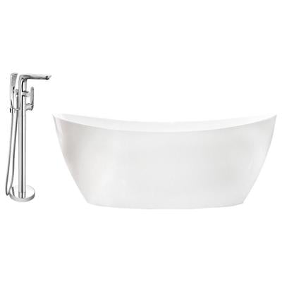 Streamline Bath Free Standing Bath Tubs, Whitesnow, Acrylic,Fiberglass, Chrome, Faucet, White, Soaking Freestanding Tub, Oval, Acrylic, Fiberglass, Modern, Set of Bathroom Tub and Faucet, 786032120410, MH2100-120