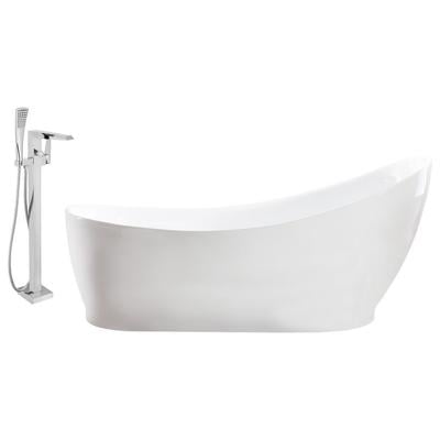 Streamline Bath Free Standing Bath Tubs, Whitesnow, Acrylic,Fiberglass, Chrome, Faucet, White, Soaking Freestanding Tub, Oval, Acrylic, Fiberglass, Modern, Set of Bathroom Tub and Faucet, 786032120465, MH2140-100