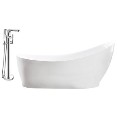 Streamline Bath Free Standing Bath Tubs, Whitesnow, Acrylic,Fiberglass, Chrome, Faucet, White, Soaking Freestanding Tub, Oval, Acrylic, Fiberglass, Modern, Set of Bathroom Tub and Faucet, 786032120472, MH2140-120
