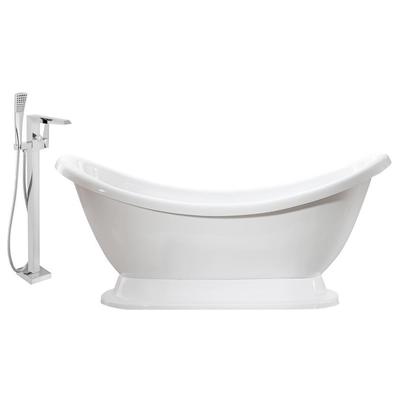 Streamline Bath Free Standing Bath Tubs, Whitesnow, Acrylic,Fiberglass, Chrome, Faucet, White, Soaking Freestanding Tub, Oval, Acrylic, Fiberglass, Modern, Set of Bathroom Tub and Faucet, 786032120687, MH2380-100