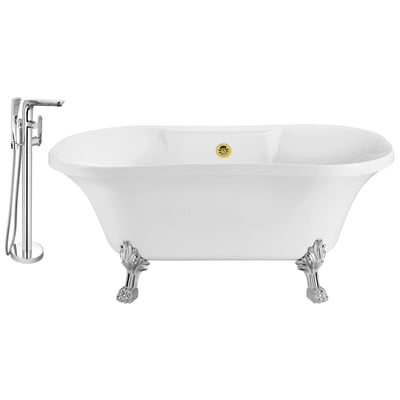 Streamline Bath Free Standing Bath Tubs, gold, Whitesnow, Acrylic,Fiberglass, Clawfoot,Claw, Chrome,Gold,Golden, Faucet, White, Soaking Clawfoot Tub, Oval, Acrylic, Fiberglass, Vintage, Set of Bathroom Tub and Faucet, 041979472115