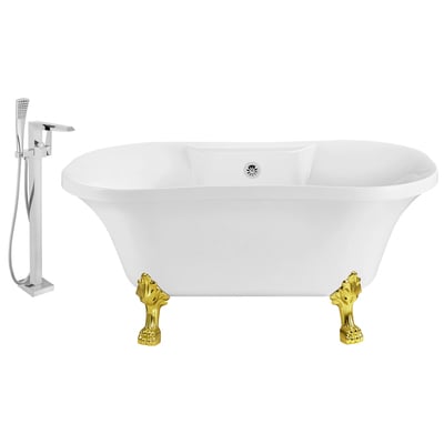 Streamline Bath Free Standing Bath Tubs, gold Whitesnow, Acrylic,Fiberglass, Clawfoot,Claw, Chrome,Gold,Golden, Faucet, White, Soaking Clawfoot Tub, Oval, Acrylic, Fiberglass, Vintage, Set of Bathroom Tub and Faucet, 041979472139, NH100GLD-CH-100