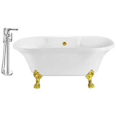 Streamline Bath Free Standing Bath Tubs, gold Whitesnow, Acrylic,Fiberglass, Clawfoot,Claw, Chrome,Gold,Golden, Faucet, White, Soaking Clawfoot Tub, Oval, Acrylic, Fiberglass, Vintage, Set of Bathroom Tub and Faucet, 041979472177, NH100GLD-GLD-120
