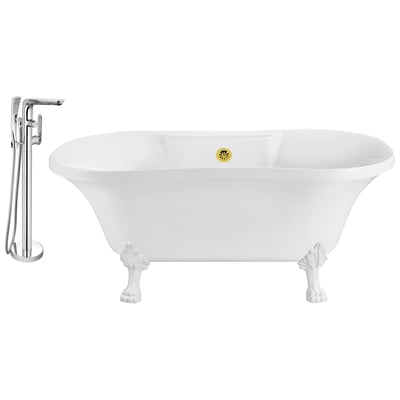 Streamline Bath Free Standing Bath Tubs, gold, Whitesnow, Acrylic,Fiberglass, Clawfoot,Claw, Chrome,Gold,Golden, Faucet, White, Soaking Clawfoot Tub, Oval, Acrylic, Fiberglass, Vintage, Set of Bathroom Tub and Faucet, 041979472238