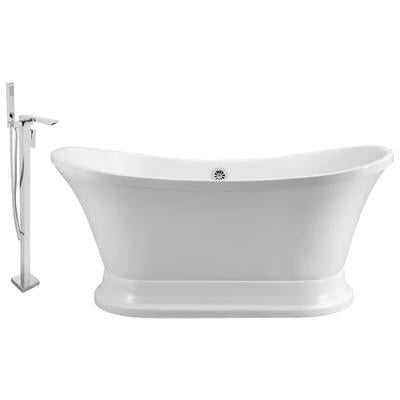 Free Standing Bath Tubs Streamline Bath Acrylic Fiberglass White Contemporary NH201CH-140 041979474478 Set of Bathroom Tub and Faucet Whitesnow Acrylic Fiberglass Chrome Faucet 