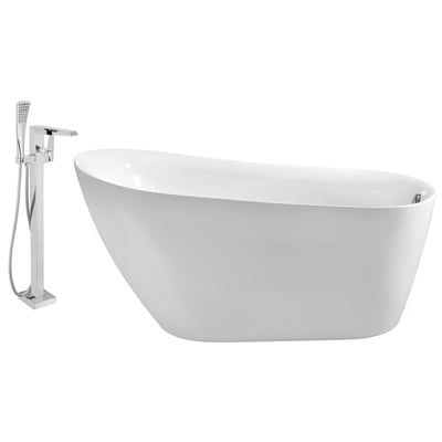 Free Standing Bath Tubs Streamline Bath Acrylic Fiberglass White Modern NH280-100 041979472498 Set of Bathroom Tub and Faucet Whitesnow Acrylic Fiberglass Chrome Faucet 