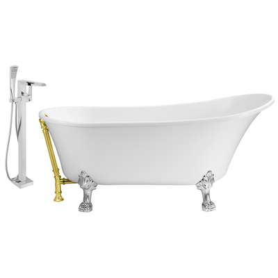 Streamline Bath Free Standing Bath Tubs, gold Whitesnow, Acrylic,Fiberglass, Clawfoot,Claw, Chrome,Gold,Golden, Faucet, White, Soaking Clawfoot Tub, Oval, Acrylic, Fiberglass, Vintage, Set of Bathroom Tub and Faucet, 041979472702, NH340CH-GLD-100