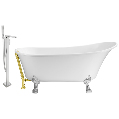 Streamline Bath Free Standing Bath Tubs, gold Whitesnow, Acrylic,Fiberglass, Clawfoot,Claw, Chrome,Gold,Golden, Faucet, White, Soaking Clawfoot Tub, Oval, Acrylic, Fiberglass, Vintage, Set of Bathroom Tub and Faucet, 041979472726, NH340CH-GLD-140