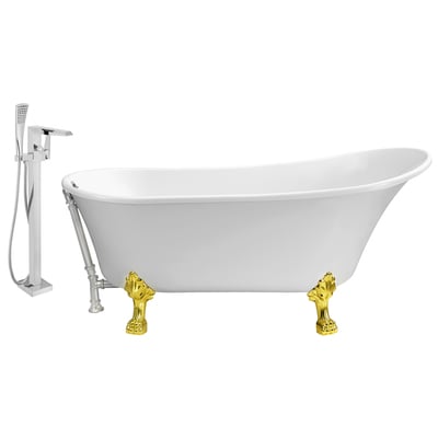 Streamline Bath Free Standing Bath Tubs, gold, Whitesnow, Acrylic,Fiberglass, Clawfoot,Claw, Chrome,Gold,Golden, Faucet, White, Soaking Clawfoot Tub, Oval, Acrylic, Fiberglass, Vintage, Set of Bathroom Tub and Faucet, 041979472733