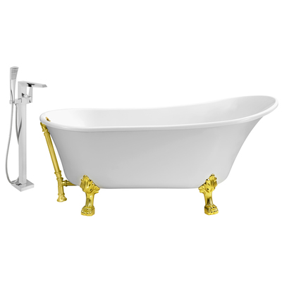 Streamline Bath Free Standing Bath Tubs, gold, Whitesnow, Acrylic,Fiberglass, Clawfoot,Claw, Chrome,Gold,Golden, Faucet, White, Soaking Clawfoot Tub, Oval, Acrylic, Fiberglass, Vintage, Set of Bathroom Tub and Faucet, 041979472764
