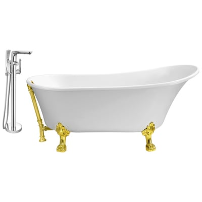 Streamline Bath Free Standing Bath Tubs, gold Whitesnow, Acrylic,Fiberglass, Clawfoot,Claw, Chrome,Gold,Golden, Faucet, White, Soaking Clawfoot Tub, Oval, Acrylic, Fiberglass, Vintage, Set of Bathroom Tub and Faucet, 041979472771, NH340GLD-GLD-120