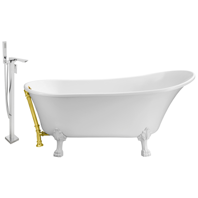Streamline Bath Free Standing Bath Tubs, gold Whitesnow, Acrylic,Fiberglass, Clawfoot,Claw, Chrome,Gold,Golden, Faucet, White, Soaking Clawfoot Tub, Oval, Acrylic, Fiberglass, Vintage, Set of Bathroom Tub and Faucet, 041979472849, NH340WH-GLD-140