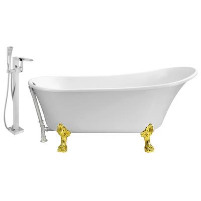 Free Standing Bath Tubs Streamline Bath Acrylic Fiberglass White Vintage NH341GLD-CH-100 041979474751 Set of Bathroom Tub and Faucet GoldWhitesnow Acrylic Fiberglass Clawfoot Claw Gold Golden Faucet 