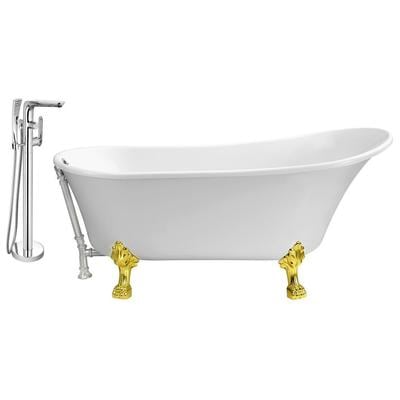 Streamline Bath Free Standing Bath Tubs, gold Whitesnow, Acrylic,Fiberglass, Clawfoot,Claw, Gold,Golden, Faucet, White, Soaking Clawfoot Tub, Oval, Acrylic, Fiberglass, Vintage, Set of Bathroom Tub and Faucet, 041979474768, NH341GLD-CH-120