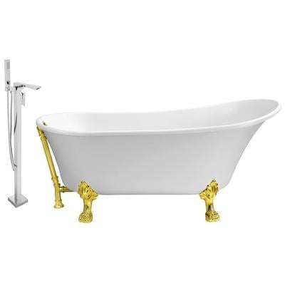 Free Standing Bath Tubs Streamline Bath Acrylic Fiberglass White Vintage NH341GLD-GLD-140 041979474805 Set of Bathroom Tub and Faucet GoldWhitesnow Acrylic Fiberglass Clawfoot Claw Gold Golden Faucet 