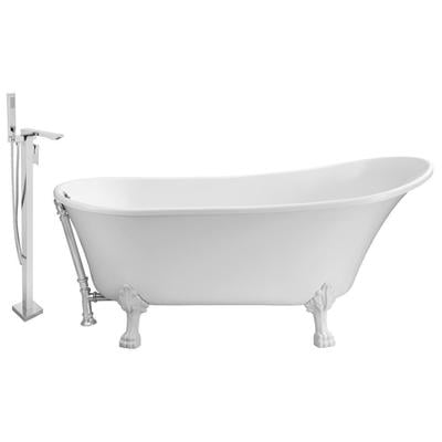Streamline Bath Free Standing Bath Tubs, gold Whitesnow, Acrylic,Fiberglass, Clawfoot,Claw, Gold,Golden, Faucet, White, Soaking Clawfoot Tub, Oval, Acrylic, Fiberglass, Vintage, Set of Bathroom Tub and Faucet, 041979474836, NH341WH-CH-140