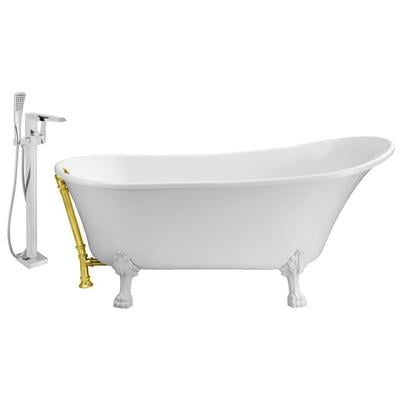 Streamline Bath Free Standing Bath Tubs, gold Whitesnow, Acrylic,Fiberglass, Clawfoot,Claw, Gold,Golden, Faucet, White, Soaking Clawfoot Tub, Oval, Acrylic, Fiberglass, Vintage, Set of Bathroom Tub and Faucet, 041979474843, NH341WH-GLD-100