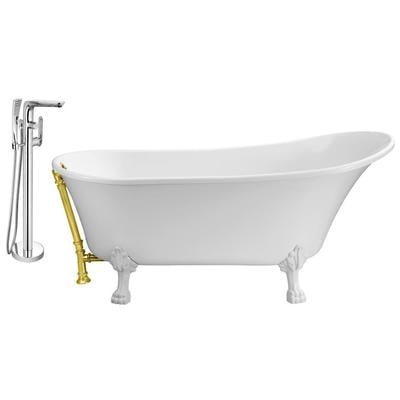Streamline Bath Free Standing Bath Tubs, gold Whitesnow, Acrylic,Fiberglass, Clawfoot,Claw, Gold,Golden, Faucet, White, Soaking Clawfoot Tub, Oval, Acrylic, Fiberglass, Vintage, Set of Bathroom Tub and Faucet, 041979474850, NH341WH-GLD-120