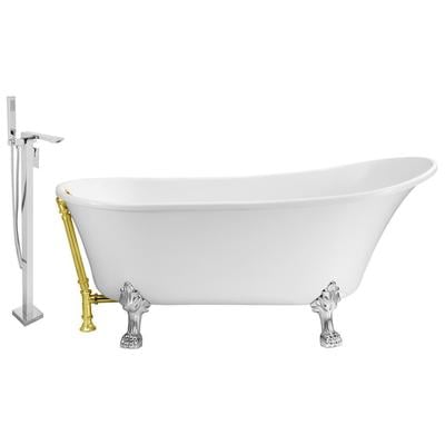 Free Standing Bath Tubs Streamline Bath Acrylic Fiberglass White Vintage NH342CH-GLD-140 041979474980 Set of Bathroom Tub and Faucet Whitesnow Acrylic Fiberglass Clawfoot Claw Chrome Faucet 