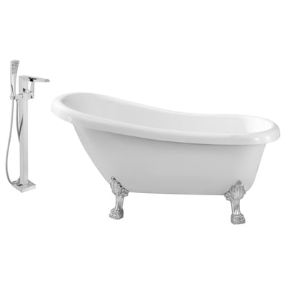 Free Standing Bath Tubs Streamline Bath Acrylic Fiberglass White Vintage NH480CH-100 041979473099 Set of Bathroom Tub and Faucet Whitesnow Acrylic Fiberglass Clawfoot Claw Chrome Faucet 