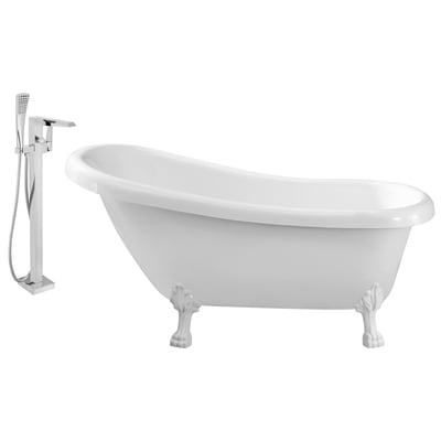 Free Standing Bath Tubs Streamline Bath Acrylic Fiberglass White Vintage NH480WH-100 041979473150 Set of Bathroom Tub and Faucet Whitesnow Acrylic Fiberglass Clawfoot Claw Chrome Faucet 