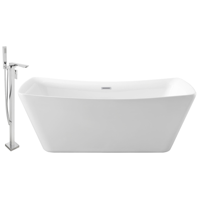 Free Standing Bath Tubs Streamline Bath Acrylic Fiberglass White Modern NH540-140 041979473235 Set of Bathroom Tub and Faucet Whitesnow Acrylic Fiberglass Chrome Faucet 