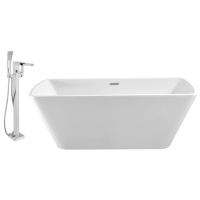 Free Standing Bath Tubs Streamline Bath Acrylic Fiberglass White Modern NH680-100 041979473396 Set of Bathroom Tub and Faucet Whitesnow Acrylic Fiberglass Chrome Faucet 