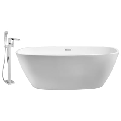 Free Standing Bath Tubs Streamline Bath Acrylic Fiberglass White Modern NH700-100 041979473426 Set of Bathroom Tub and Faucet Whitesnow Acrylic Fiberglass Chrome Faucet 