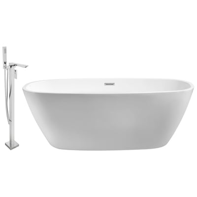 Free Standing Bath Tubs Streamline Bath Acrylic Fiberglass White Modern NH700-140 041979473440 Set of Bathroom Tub and Faucet Whitesnow Acrylic Fiberglass Chrome Faucet 