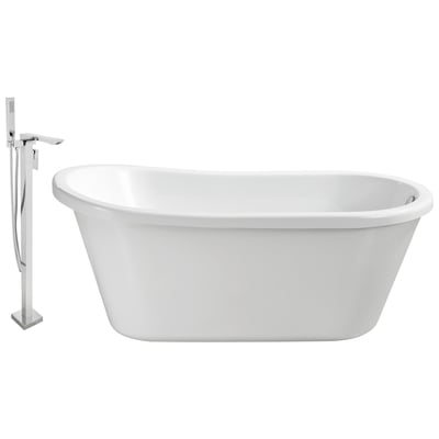 Free Standing Bath Tubs Streamline Bath Acrylic Fiberglass White Modern NH720-140 041979473471 Set of Bathroom Tub and Faucet Whitesnow Acrylic Fiberglass Chrome Faucet 