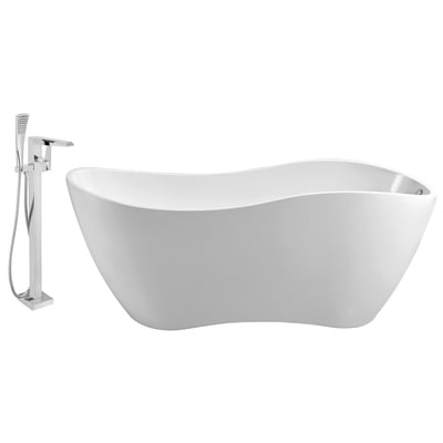 Free Standing Bath Tubs Streamline Bath Acrylic Fiberglass White Modern NH740-100 041979473488 Set of Bathroom Tub and Faucet Whitesnow Acrylic Fiberglass Chrome Faucet 