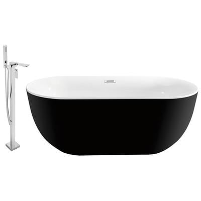 Streamline Bath Free Standing Bath Tubs, black ebony, Acrylic,Fiberglass, Black, Faucet, Black, Soaking Freestanding Tub, Oval, Acrylic, Fiberglass, Modern, Set of Bathroom Tub and Faucet, 041979475468, NH802-140