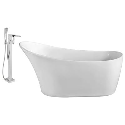 Free Standing Bath Tubs Streamline Bath Acrylic Fiberglass White Modern NH821-100 041979473662 Set of Bathroom Tub and Faucet Whitesnow Acrylic Fiberglass Chrome Faucet 