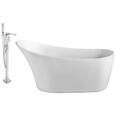 Free Standing Bath Tubs Streamline Bath Acrylic Fiberglass White Modern NH821-140 041979473686 Set of Bathroom Tub and Faucet Whitesnow Acrylic Fiberglass Chrome Faucet 