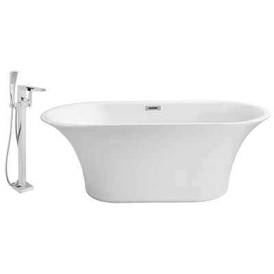 Free Standing Bath Tubs Streamline Bath Acrylic Fiberglass White Modern NH840-100 041979473693 Set of Bathroom Tub and Faucet Whitesnow Acrylic Fiberglass Chrome Faucet 