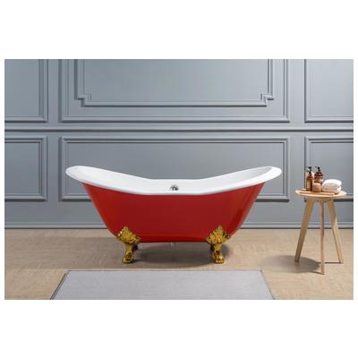 Free Standing Bath Tubs Streamline Bath Enamel Cast Iron Red Vintage R5161GLD-CH 041979476892 Bathroom Tub GoldRedBurgundyruby Cast Iron Clawfoot Claw Chrome Gold Golden 