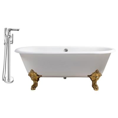 Streamline Bath Free Standing Bath Tubs, gold Whitesnow, Cast Iron, Clawfoot,Claw, Chrome,Gold,Golden, Faucet, White, Soaking Clawfoot Tub, Oval, Enamel, Cast Iron, Vintage, Set of Bathroom Tub and Faucet, 041979478063, RH5001GLD-CH-120