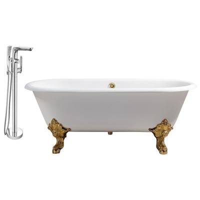 Streamline Bath Free Standing Bath Tubs, gold Whitesnow, Cast Iron, Clawfoot,Claw, Chrome,Gold,Golden, Faucet, White, Soaking Clawfoot Tub, Oval, Enamel, Cast Iron, Vintage, Set of Bathroom Tub and Faucet, 041979478087, RH5001GLD-GLD-100