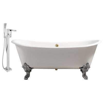 Streamline Bath Free Standing Bath Tubs, gold Whitesnow, Cast Iron, Clawfoot,Claw, Chrome,Gold,Golden, Faucet, White, Soaking Clawfoot Tub, Oval, Enamel, Cast Iron, Vintage, Set of Bathroom Tub and Faucet, 041979478209, RH5020CH-GLD-100