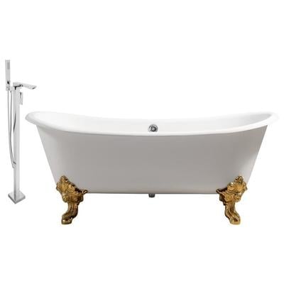 Streamline Bath Free Standing Bath Tubs, gold, Whitesnow, Cast Iron, Clawfoot,Claw, Chrome,Gold,Golden, Faucet, White, Soaking Clawfoot Tub, Oval, Enamel, Cast Iron, Vintage, Set of Bathroom Tub and Faucet, 041979478254, RH5020GLD-C
