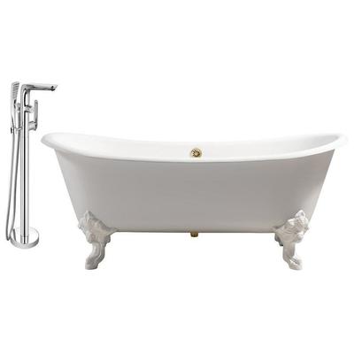 Streamline Bath Free Standing Bath Tubs, gold Whitesnow, Cast Iron, Clawfoot,Claw, Chrome,Gold,Golden, Faucet, White, Soaking Clawfoot Tub, Oval, Enamel, Cast Iron, Vintage, Set of Bathroom Tub and Faucet, 041979478339, RH5020WH-GLD-120