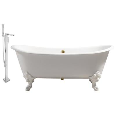 Free Standing Bath Tubs Streamline Bath Enamel Cast Iron White Vintage RH5020WH-GLD-140 041979478346 Set of Bathroom Tub and Faucet GoldWhitesnow Cast Iron Clawfoot Claw Chrome Gold Golden Faucet 