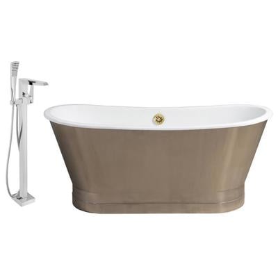 Streamline Bath Free Standing Bath Tubs, gold, Cast Iron, Chrome,Gold,Golden, Faucet, Chrome, Soaking Freestanding Tub, Oval, Enamel, Cast Iron, Traditional, Set of Bathroom Tub and Faucet, 041979478384, RH5040GLD-100