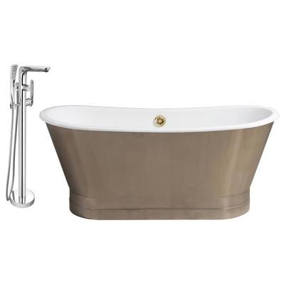 Streamline Bath Free Standing Bath Tubs, gold, , Cast Iron, Chrome,Gold,Golden, Faucet, Chrome, Soaking Freestanding Tub, Oval, Enamel, Cast Iron, Traditional, Set of Bathroom Tub and Faucet, 041979478391, RH5040GLD-120
